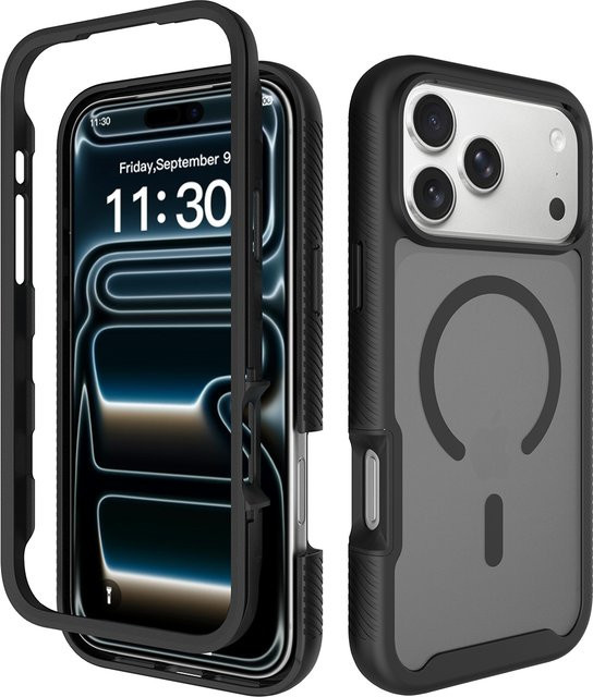 2-in-1 Stoßfeste Panzerhülle für Apple iPhone 17 Pro Max, 17 Air und 17 Pro mit MagSafe Magnetischer Kabelloser Ladefunktion in Schwarz Matte Schutzhülle - Bild 1