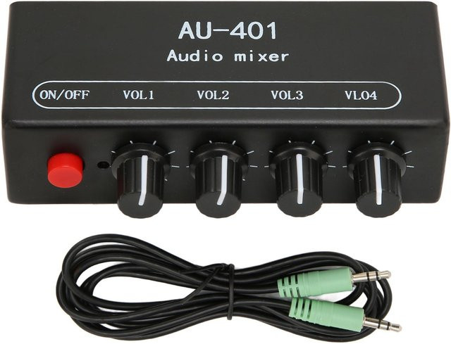 Igeteck 4-in-1 Stereo-Mixer mit unabhängiger Lautstärkeregelung und 3,5-mm-Mini-Soundmixer für Kopfhörerverstärker, Schwarz - Bild 1