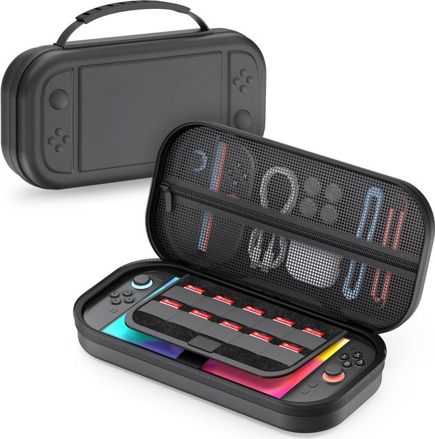 Tragetasche für Switch 2 mit großer Kapazität und PU-Hartschale, Reiseetui für Zubehör und Spielkarten in Schwarz oder Weiß - Bild 1