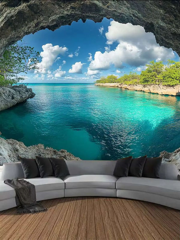VIKAMA Wandteppich mit maritimem Strandmotiv in Blau, rechteckige Textil-Wandkunst für dein Wohnzimmer oder Schlafzimmer - Bild 5