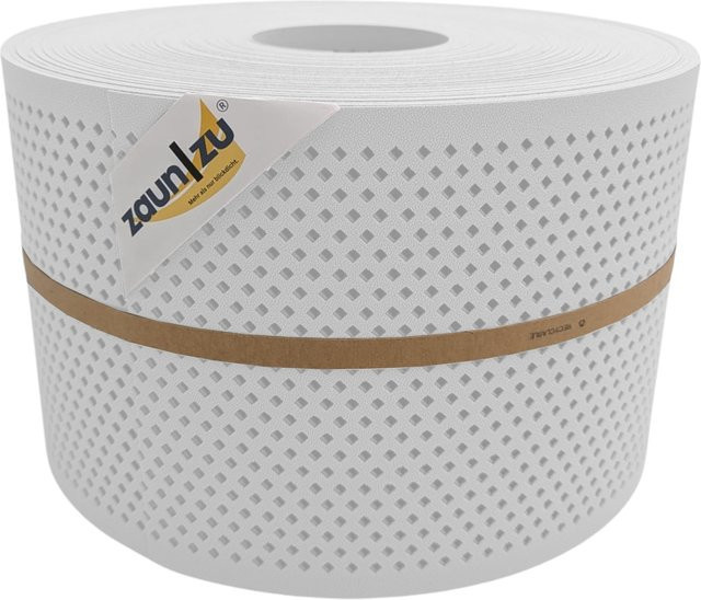 zaun zu® Sichtschutzstreifen Premium Gelocht Diamant-Muster für Doppelstabmattenzaun in Weiß, 50m - Bild 1