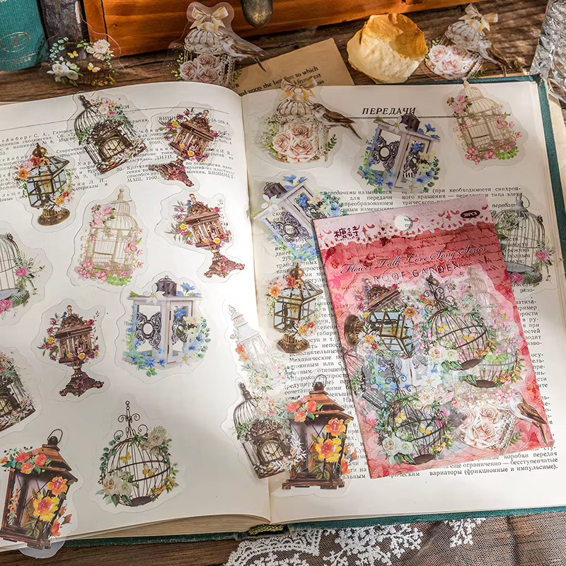 CBTstationery Blumensprache Love Song Serie Sticker-Pack mit 30 Vintage Pflanzen-Collage Aufkleckern aus PET in 6 Stilen, Mehrfarbig - Bild 1