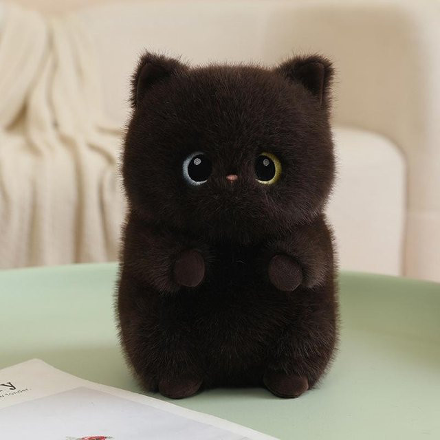 Yiran Health & Beauty Kawaii Flauschige Runde Schwarze Katze Siamkatze Dreifarbige Katze, Plüschtiere, Schwarz, Bunt / Mehrfarbig - Bild 1