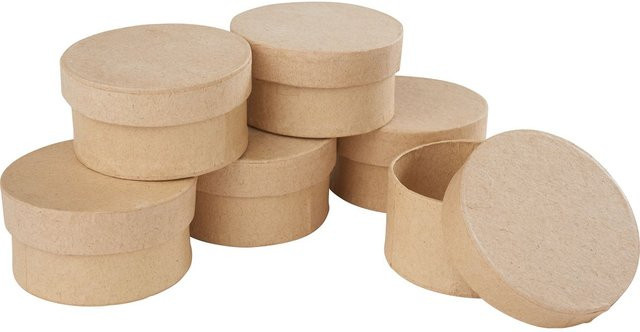 VBS Rundschachteln aus Pappmaché, 6 Stück, Beige/Braun - Bild 1