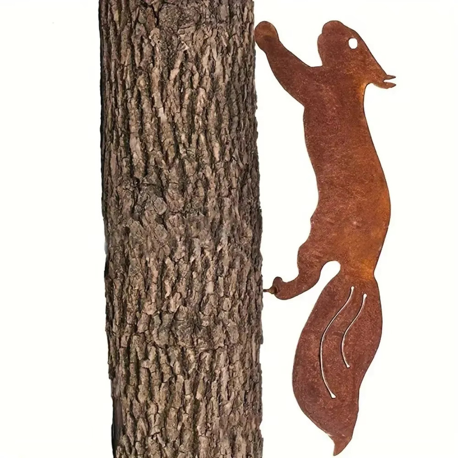 CIFBUY Garten-Baumeinsatz mit rostiger Eichhörnchen-Silhouette aus Metall zur Dekoration - Bild 3