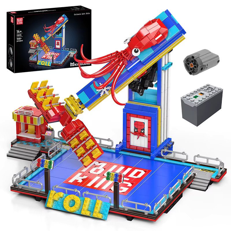 Mould King 11015 Vergnügungspark Bausatz mit motorisiertem Oktopus-Karussell und Achterbahn in Mehrfarbig - Bild 4