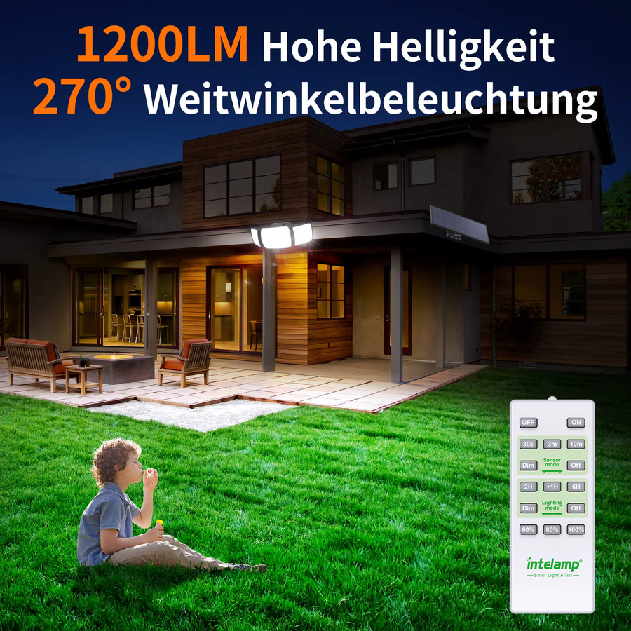 Intelamp 2er Set Solar-Flutlichter mit 108 LED und Dual-Bewegungssensor, IP65 wasserdicht, weiße Außenleuchten für Garten und Garage - Bild 3