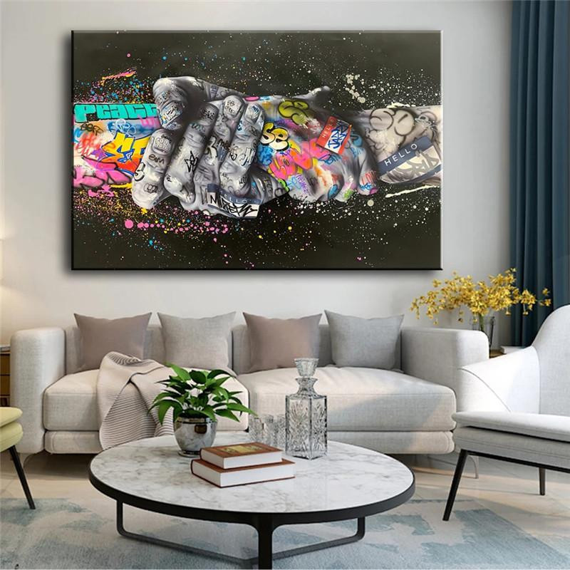 Moderne Graffiti Kunst Leinwand Malerei aidegou22 Motiv Liebhaber Hände, Mehrfarbig, Breite: 20 cm, Höhe: 40 cm - Bild 3
