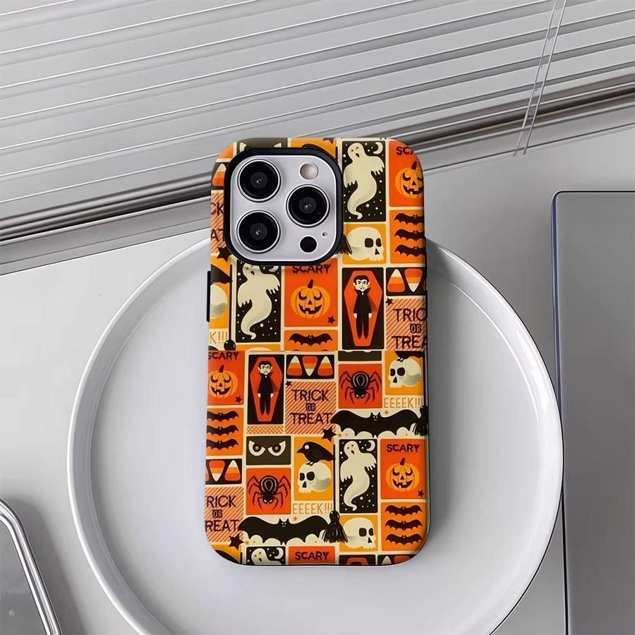 Halloween-Icons Handyhülle mit doppelschichtiger Rückabdeckung für Apple iPhone 17 16 15 14 13 12 Pro Max Plus in Multicolor - Bild 4
