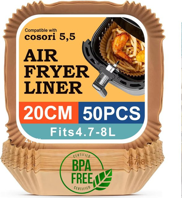Quadratische Backpapierbögen aus Pergamentpapier für Ninja und COSORI Airfryer, braun, Breite: 20 cm - Bild 1