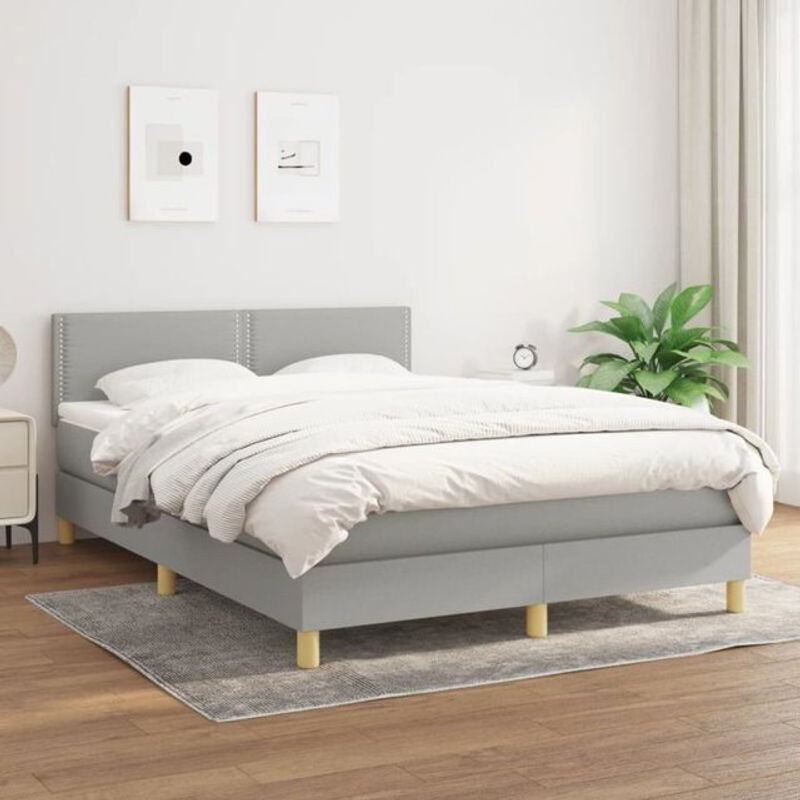 vidaxl Boxspringbett mit Matratze aus Stoff in Grau und Weiß, B/T/H: 140 x 190 cm - Bild 1