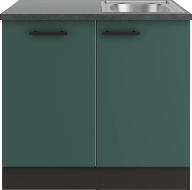 OPTIFIT Verona405 Küchen-Spülenschrank-Set in Steingrün mit mattem Design und Edelstahl-Elementen - Bild 1