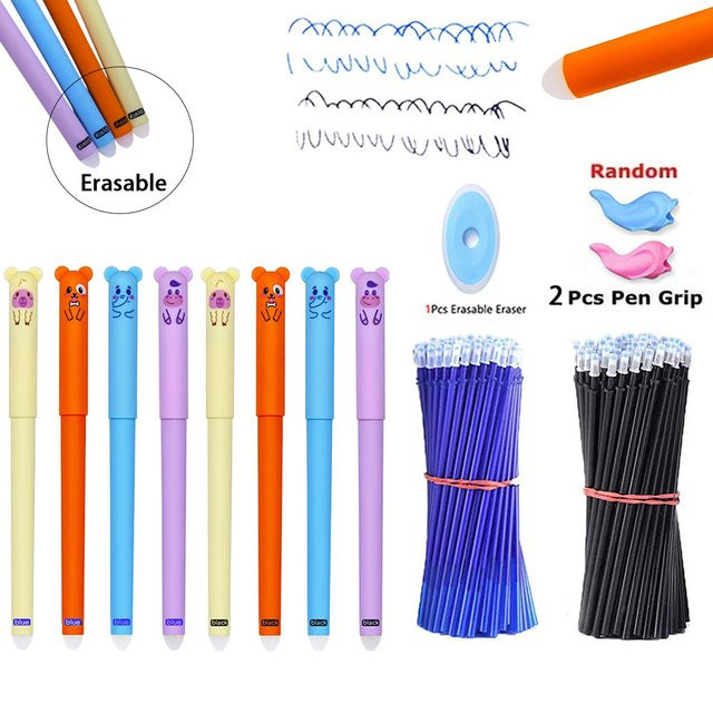 Kissbuty Kawaii Löschbare Gel Stifte Set mit 27 Teilen, 0,5mm Feinspitze, Farben: Schwarz, Blau und Mehrfarbig, ideal für Schule und Büro - Bild 1