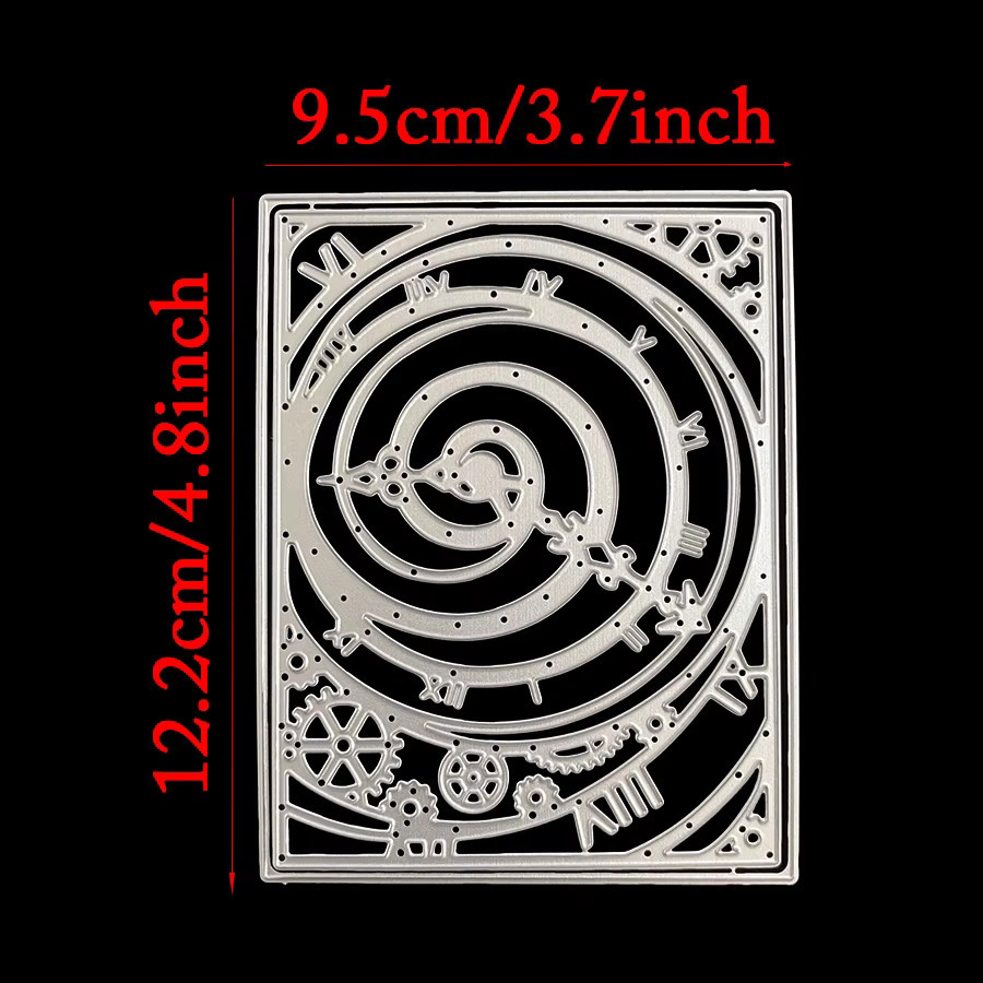 Metall Schneidestempel Uhr Getriebe Hintergrund Rahmen in Silber für Scrapbooking und Papierhandwerk - Bild 2