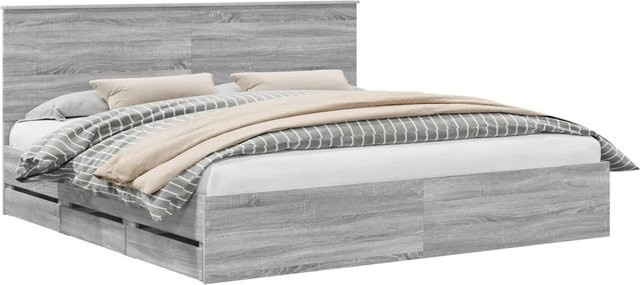 vidaXL Bettrahmen aus Holzwerkstoff in Grau mit Schubladen, B/T/H: 200 x 100 x 203 cm - Bild 1
