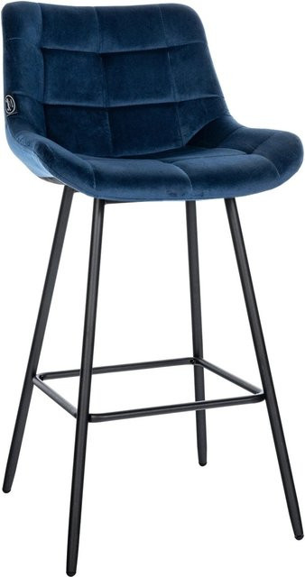 DELUKE Barhocker VISEN Barstuhl aus Samt in Blau mit Lehne und Steppmuster, B/T/H: 49 x 56 x 104 cm - Bild 1