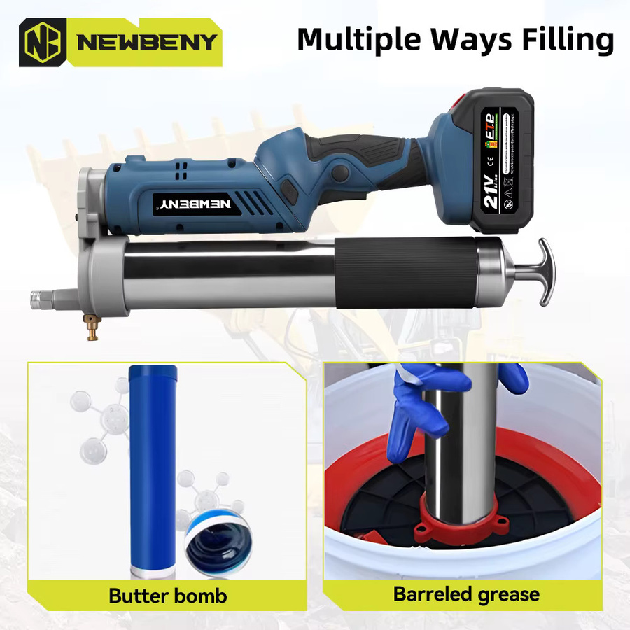 NewBeny Elektrische Fettpresse Hochdruck-Schmierölpistole in Blau, kompatibel mit Makita 18V Akku - Bild 4