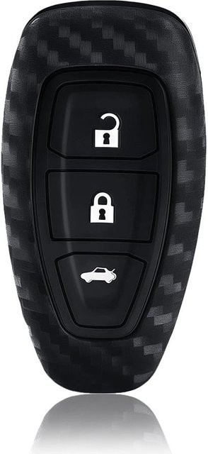 Linyi toy Autoschlüsselhülle aus Kohlefaser und Silikon für Ford Puma, Grand C Max, Focus, Mondeo, Kuga, Fiesta, Ecosport und Transit in Schwarz - Bild 1