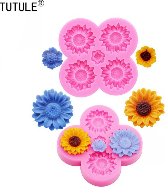 TUTULE Silikonform für DIY Schokolade und Kuchen-Dekoration mit Sonnenblumen und Chrysanthemen in Pink - Bild 1