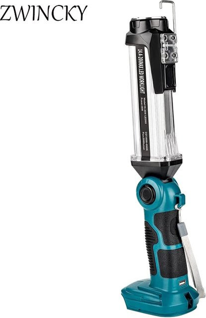 ZWINCKY LED-Arbeitsleuchte für Makita 18 V Li-Ionen-Akku, tragbare Camping-Laterne mit Haken in Schwarz für Outdoor, Autoreparatur und Notfall - Bild 1