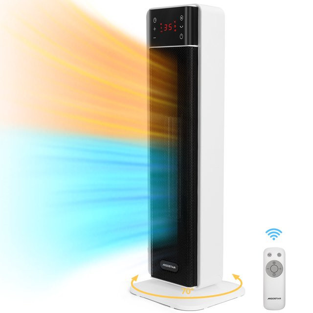 Aigostar Keramik-Heizlüfter mit Thermostat und Fernbedienung, 2000W, Weiß - Bild 1