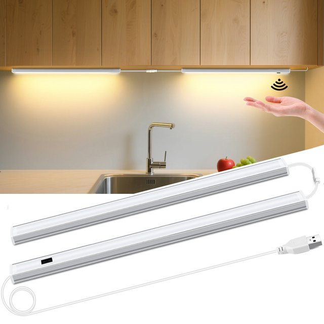 Rybakov LED Lichtleiste aus Aluminium mit Bewegungssensor und USB-Anschluss, Farbe: Silber/Weiß, Länge: 30 cm - Bild 1