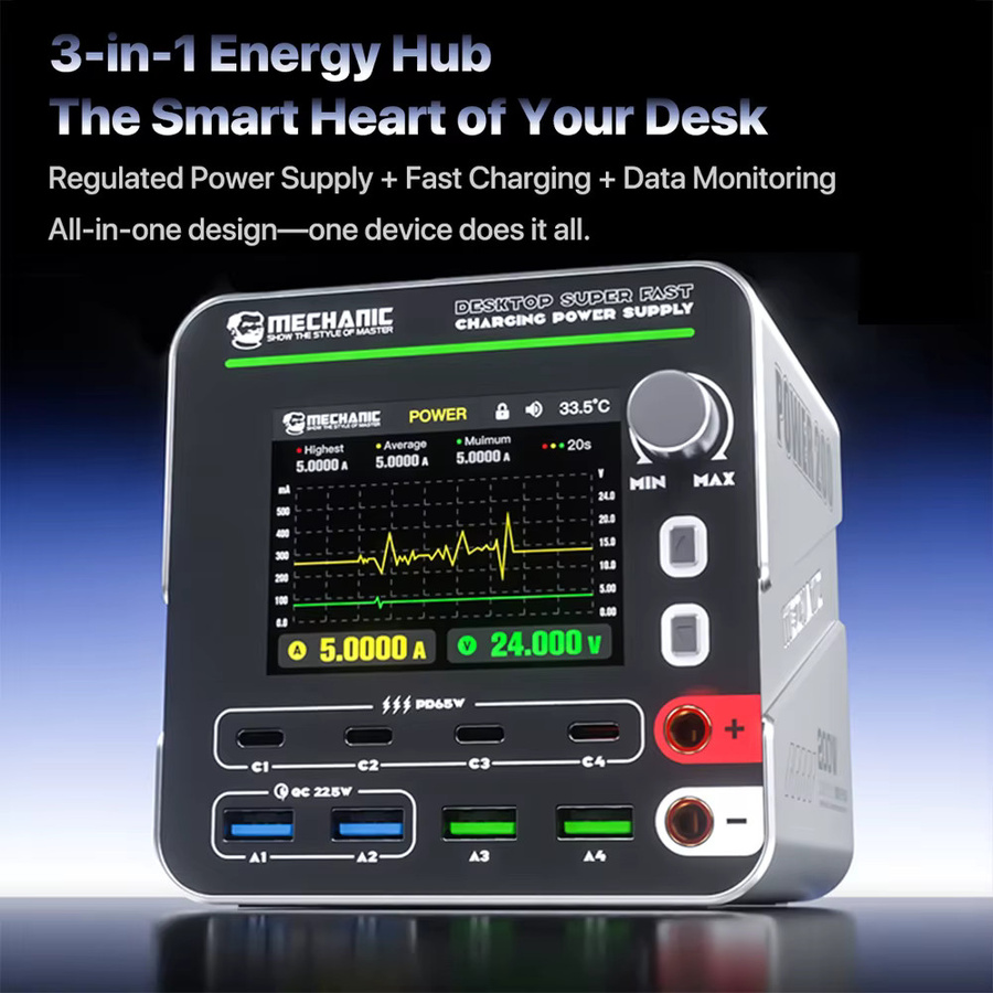 MECHANIC Power 200 Multi-Port Schnellladegerät mit einstellbarem Netzteil 200W für Smartphone- und Tablet-Reparaturen - Bild 3