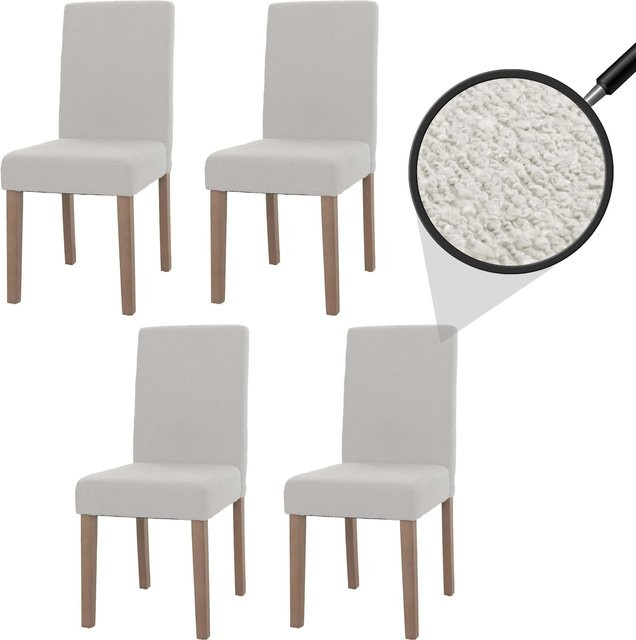 4er-Set Esszimmerstühle Littau von MCW aus Bouclé-Stoff in Beige mit Holzbeinen - Bild 1