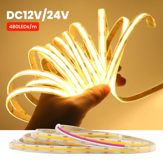 GAHADA COB-LED-Streifenlicht IP65 Wasserdicht, 24 V, Weiß, 480 LEDs/m, flexibles Silikon-Band für helle lineare Beleuchtung - Bild 1