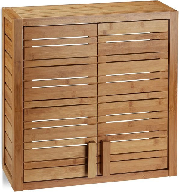 Relaxdays Wandschrank aus Bambus mit Magnetverschluss und Regalböden, Braun, B/H/T: 56,5 x 56 x 21 cm - Bild 1