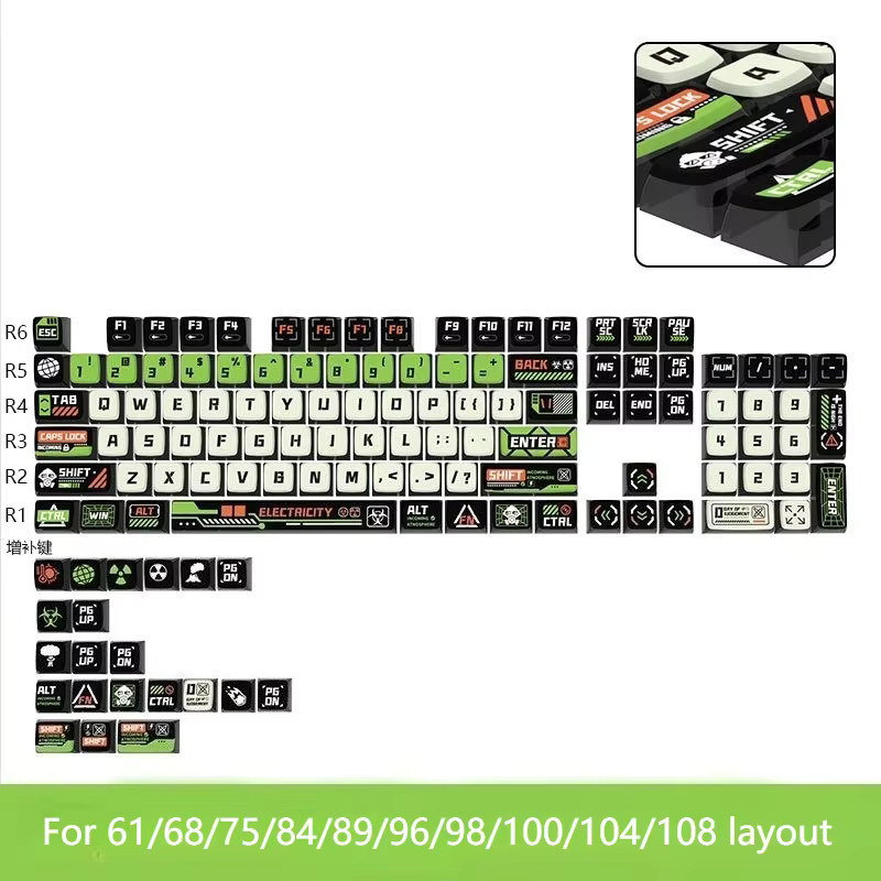 Apocalypse Pudding Keycaps Set aus PBT, vierseitig transparent, Multicolour, 125 Tasten für mechanische Tastaturen (61, 68, 75, 84, 89, 96, 98, 100 Layouts) - Bild 5