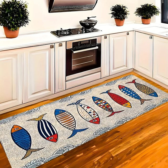 VIKAMA Rutschfeste Küchenmatte mit Fischmuster in Multicolour, waschbare Fußmatte für Wohnzimmer, Schlafzimmer und Eingangsbereich - Bild 1