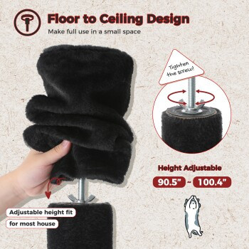 Pawz Road Deckenhoher Katzenbaumturm in Schwarz mit Hängematte, Höhle und integriertem Spielzeug aus Sisal - Bild 3