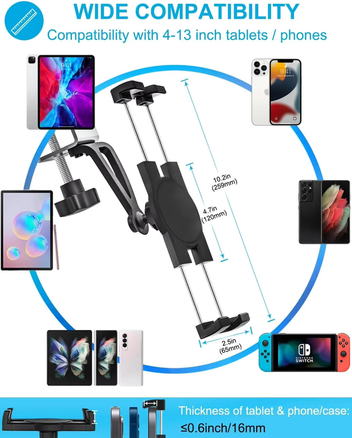 YNMIWEI Küchenschrank Tablet Halterung und Telefon Ständer aus Metall in Schwarz für 4-13 Zoll Geräte wie iPad Air Pro - Bild 4