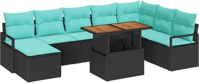 vidaXL Garten Essgruppe 9-teilig aus Poly-Rattan und Akazienholz in Schwarz und Teal - Bild 1
