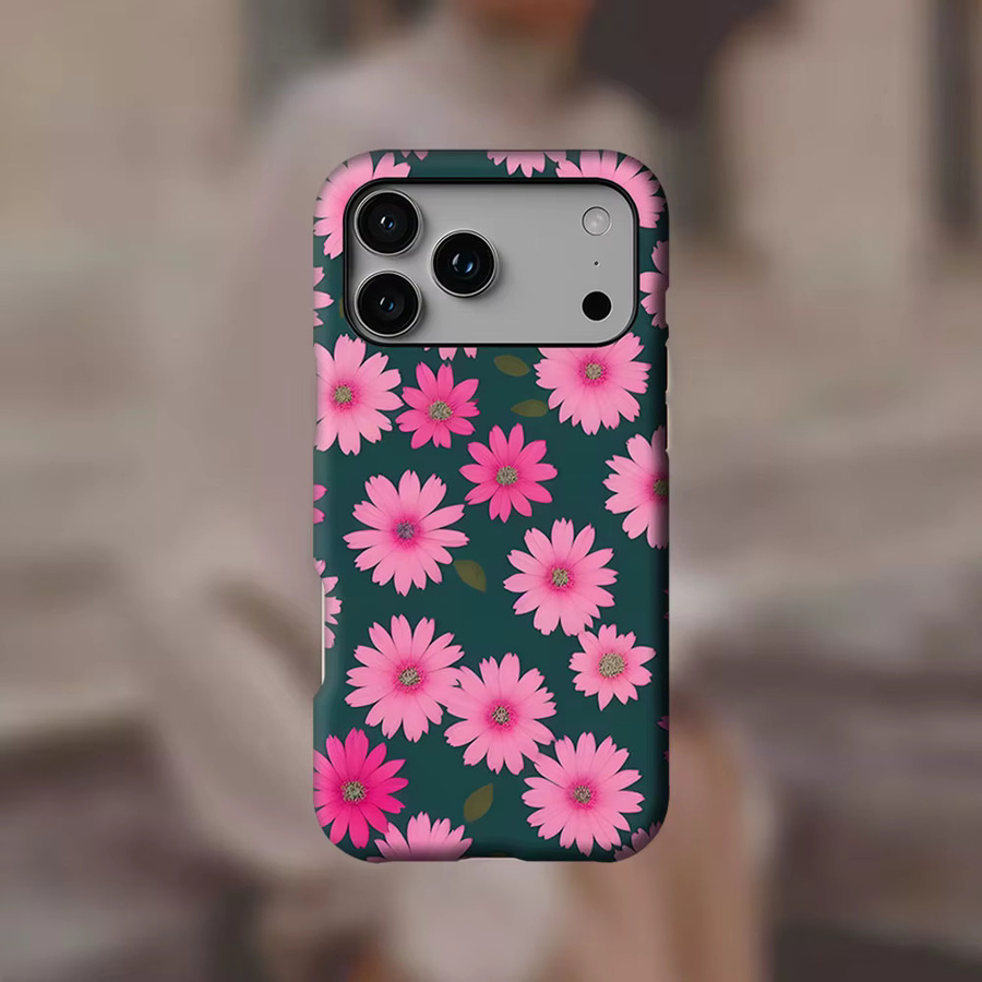 Potdemiel Robuste Handyhülle mit rosa Gänseblümchen auf Türkis für iPhone 13 bis 17 Pro Max Plus mit Magnetfunktion - Bild 3