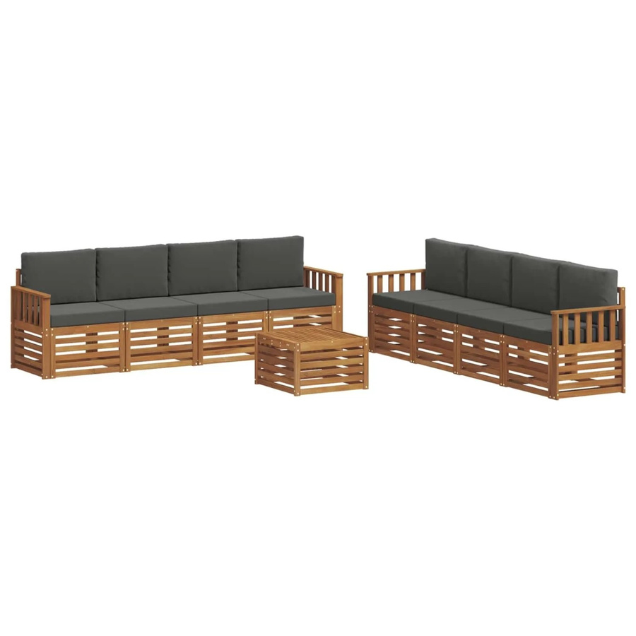 vidaXL Sofagarnitur 9-teilig aus Massivholz Akazie in Natur und Anthrazit mit Tisch und Kissen - Bild 2