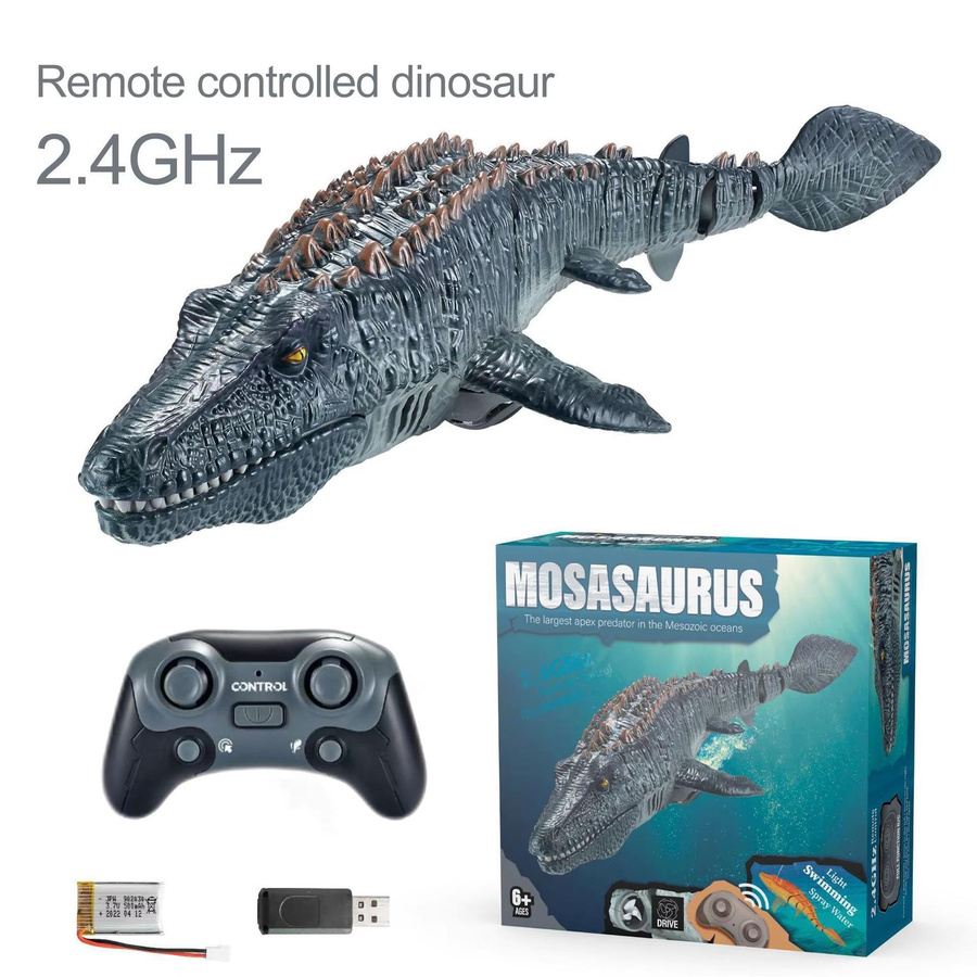 LYZRC Mosasaurus RC Unterwasser Spielzeug mit Licht und Spray, grau - Bild 4