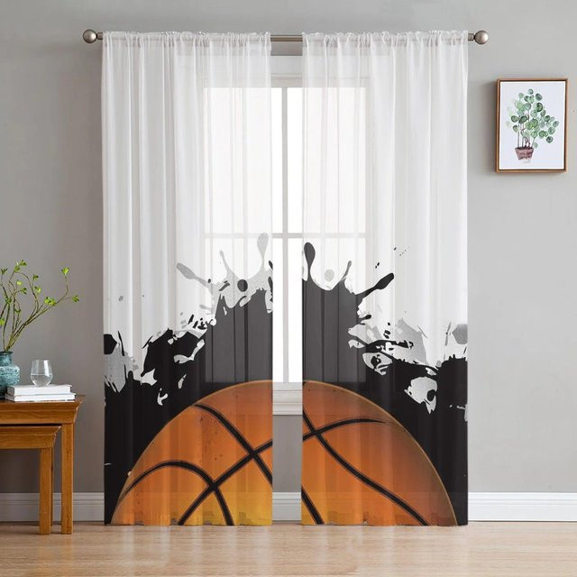 Transparente Tüllvorhänge von A Family Of Home Textiles mit Basketball-Sport-Motiv in Weiß, Breite: 135 cm, Höhe: 114 cm - Bild 1