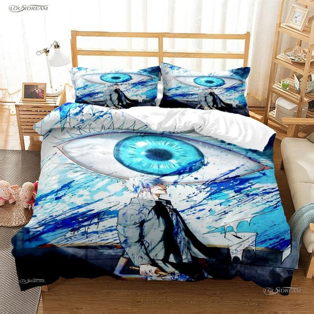 Jujutsu Kaisen Bettwäscheset mit Cartoon Anime Motiv, blaues Bettwäscheset aus Mikrofaser bestehend aus Bettbezug und Kissenbezug, B/H: 172 x 218 cm - Bild 1