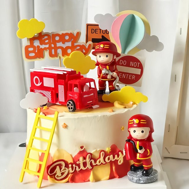 Alivparty Feuerleiter LKW Wassertank Kuchen Topper, Feuerwehrmann Thema - Bild 1