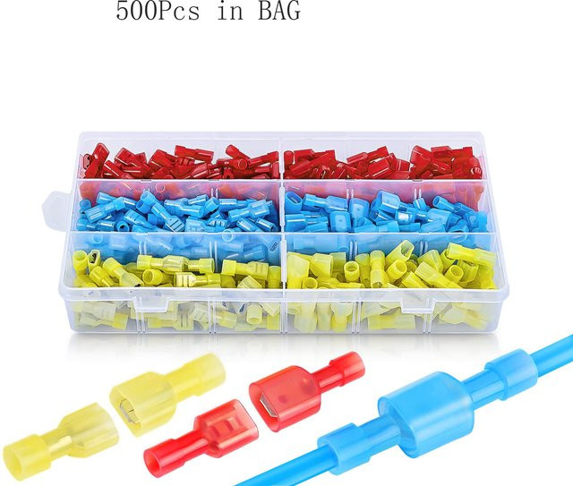 AOKIN 500-teiliges Flachstecker-Set aus Nylon mit Schnellkupplung für männliche und weibliche Steckverbinder, elektrisch isoliertes Draht-Crimp-Sortiment - Bild 1