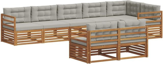 vidaXL Outdoor-Sofagarnitur aus Akazienholz in L-Form mit Kissen, 25-teiliges Set, Natur und Hellgrau - Bild 1