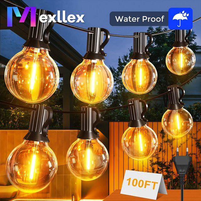 Mexllex LED G40 Globe Lichterkette für den Außenbereich, wasserdichte IP65 Kunststoff-Glühbirnen in Transparent, dekorative Garten- und Weihnachtsbeleuchtung - Bild 1