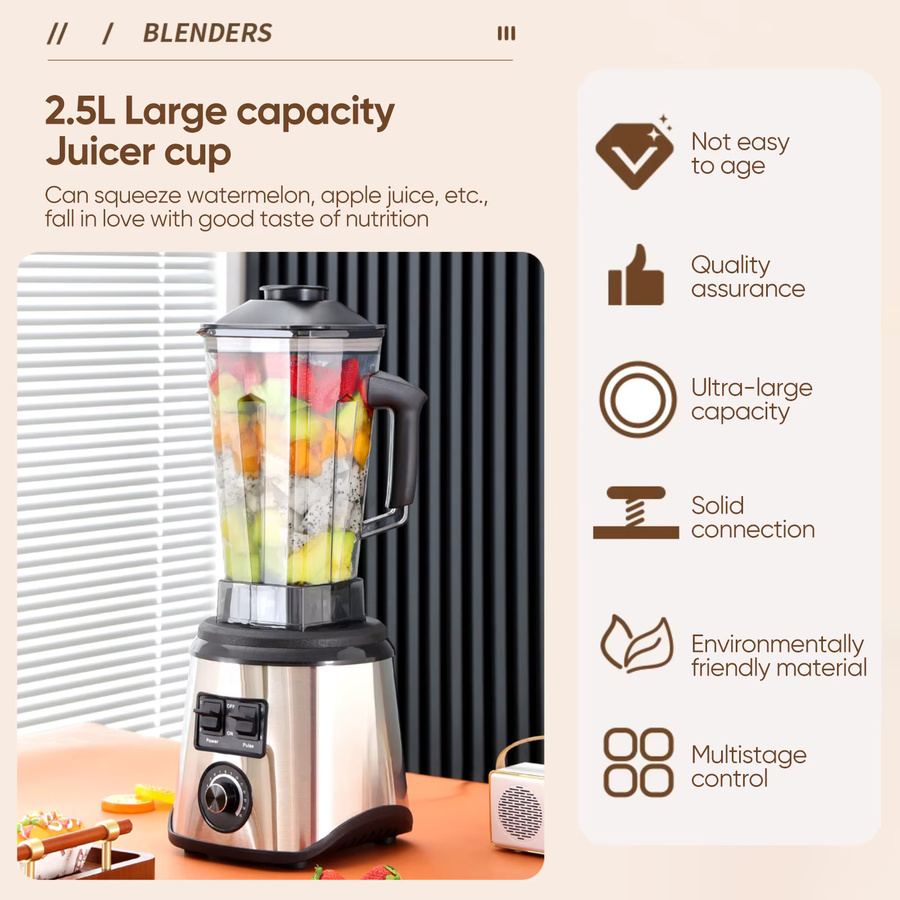 Vremota 3-in-1 Tischmixer und Smoothie-Maker in Silber aus Edelstahl mit 3 Behältern (0,5 l, 1,5 l und 2,5 l) - Bild 5