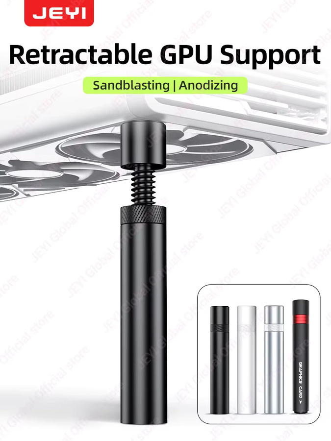 JEYI GPU-Anti-Sag-Halterung zur Unterstützung deiner Grafikkarte für Desktop-PCs, universelle Gehäusemontage, Schwarz/Weiß/Silber - Bild 1