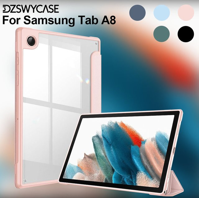 Stoßfeste Samsung Galaxy Tab A8 10,5 Zoll 2022 Schutzhülle mit transparenter Rückschale und Auto Wake/Sleep Funktion in Pink - Bild 1