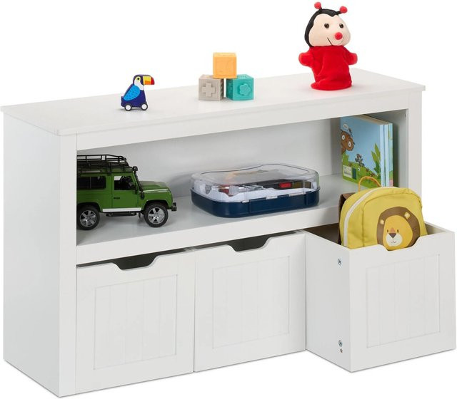 Relaxdays Kinderregal aus MDF in Weiß mit 3 Boxen auf Rollen, B/T/H: 60 x 30 x 102 cm - Bild 1