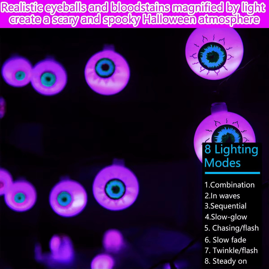 Peach Forest Solar LED Halloween Lichterkette mit gruseligen Augäpfeln in Multicolour und 8 Beleuchtungsmodi - Bild 2