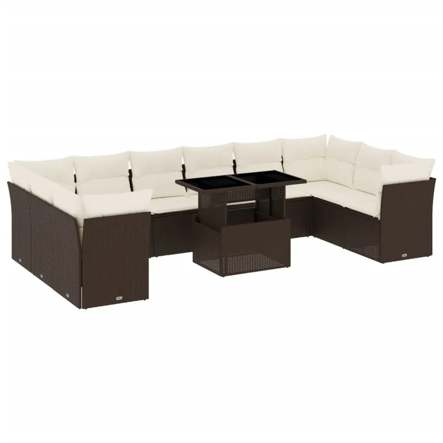 vidaXL 11-tlg Garten-Sofagarnitur Modell 5 aus braunem Poly-Rattan mit Kissen - Bild 2